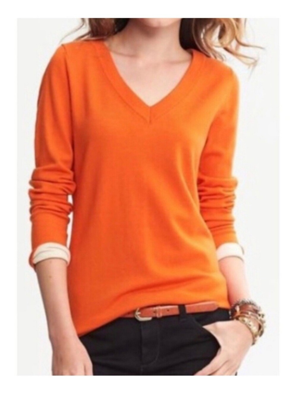 Men's V-Neck Sweater in Bright Orange - Brand Unknown
